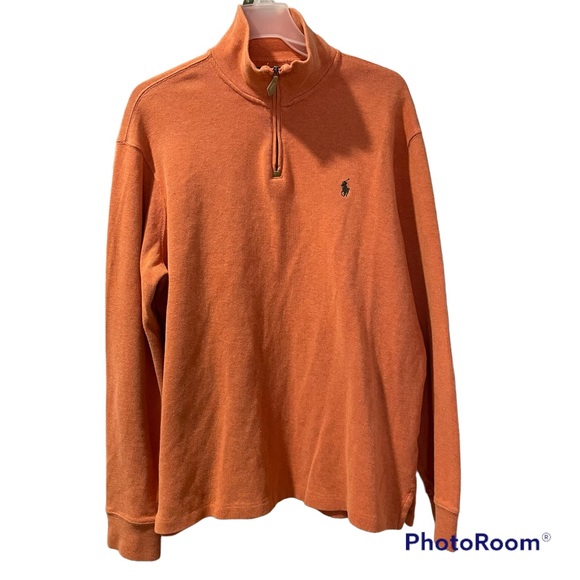 Polo Ralph Lauren Men’s Long Sleeve Quarter Zip Pullover Tangerine Large LikeNew - Picture 1 of 7